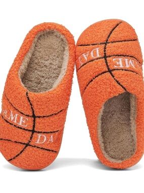 Kids Orange Basketball Sherpa Slippers